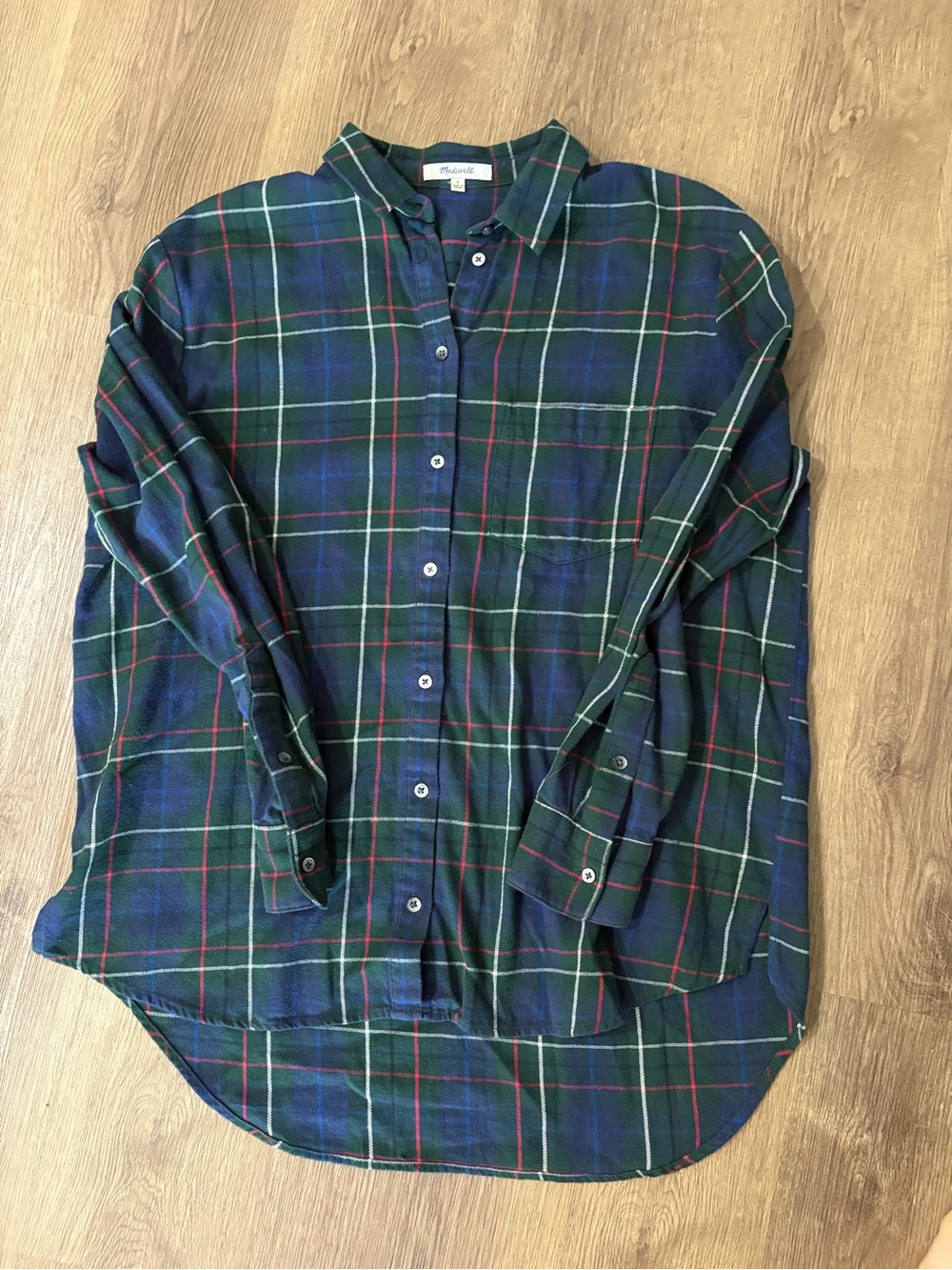 Madewell Navy & Green Plaid Button-Up Shirt Women’s Small